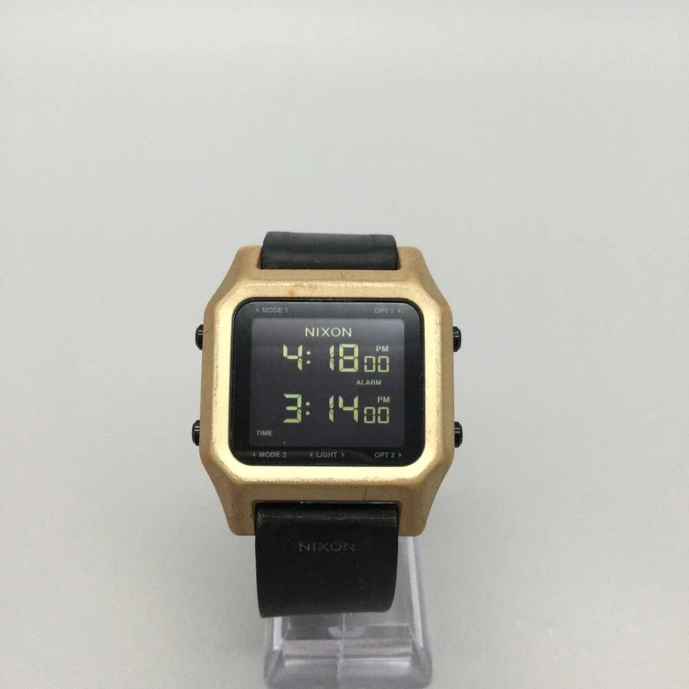 Nixon The Staple Mens Watch 39mm Gold Black Digital Alarm Backlight Silicone